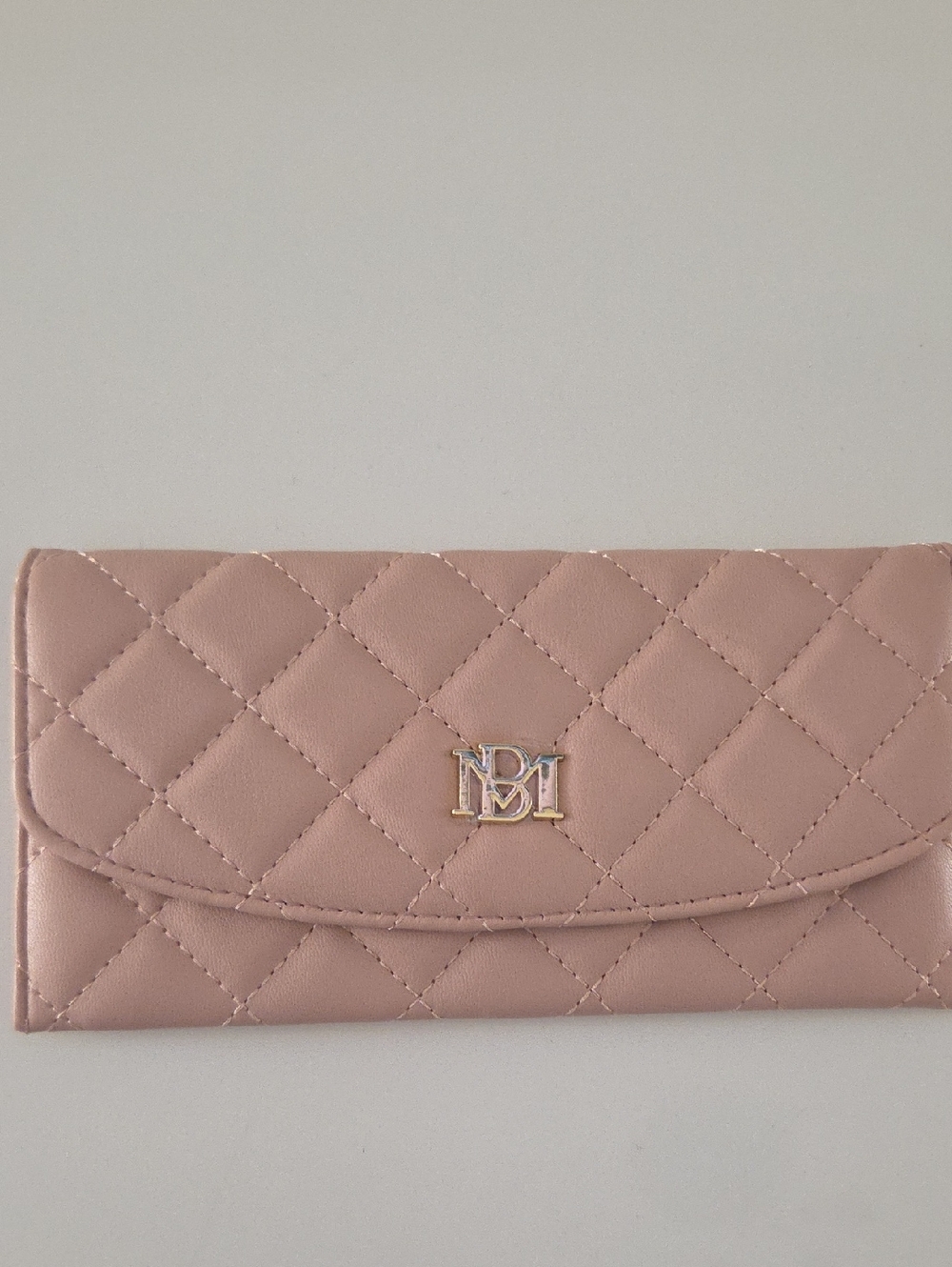 Badgley Mischka Quilted Blush Pink Wallet Clutch with Gold Logo